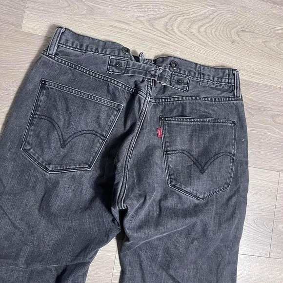 Levis Relaxed Fit Flannel Lined Buckle Back Dark Grey Denim Jeans Button Fly - Picture 1 of 8